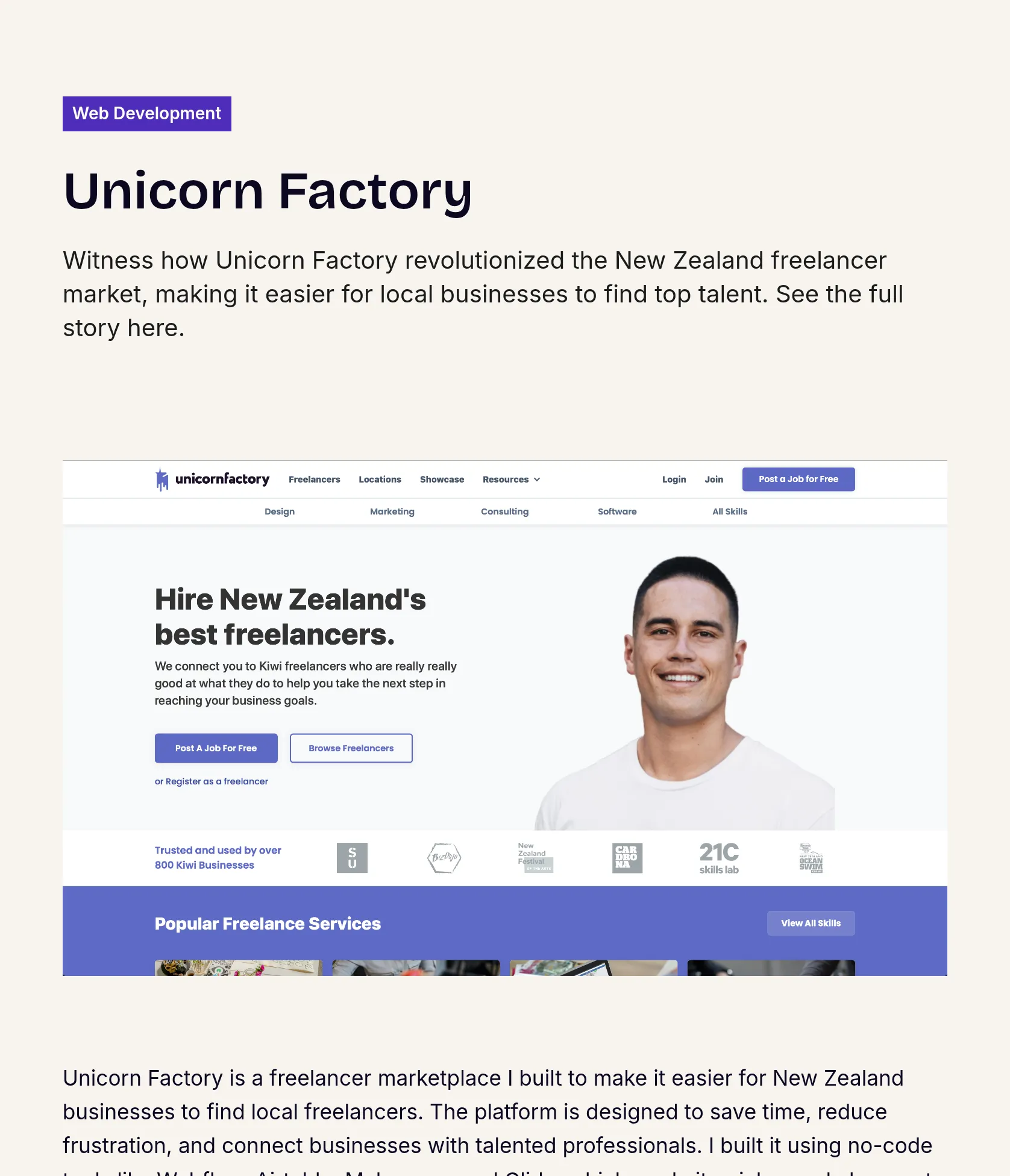 Building Unicorn Factory: A No-Code Marketplace for NZ Freelancers