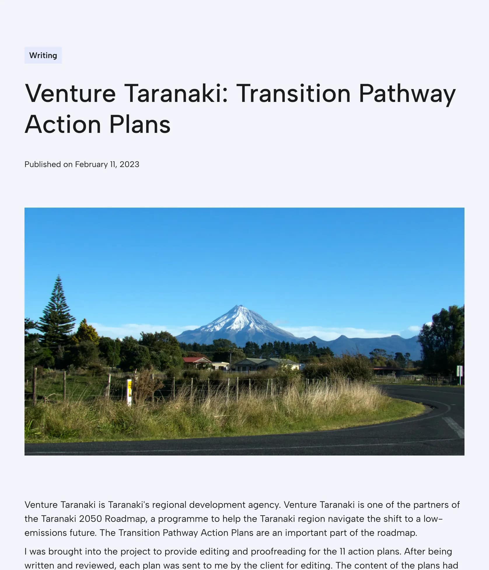Editing and Proofreading for Taranaki 2050 Transition Pathway Action Plans