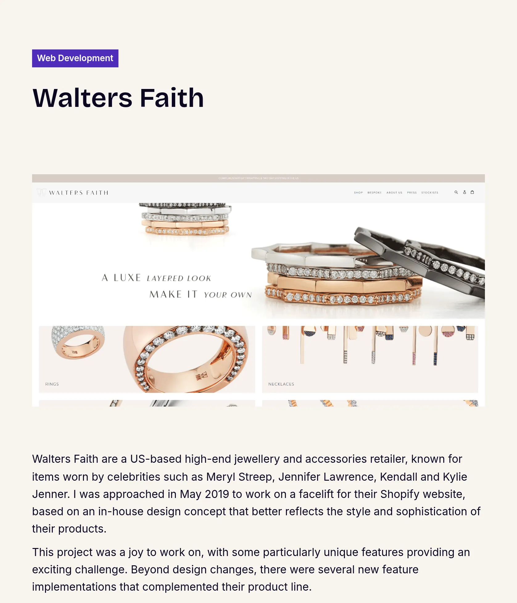 Shopify Website Facelift & Custom Recommendation System for Walters Faith