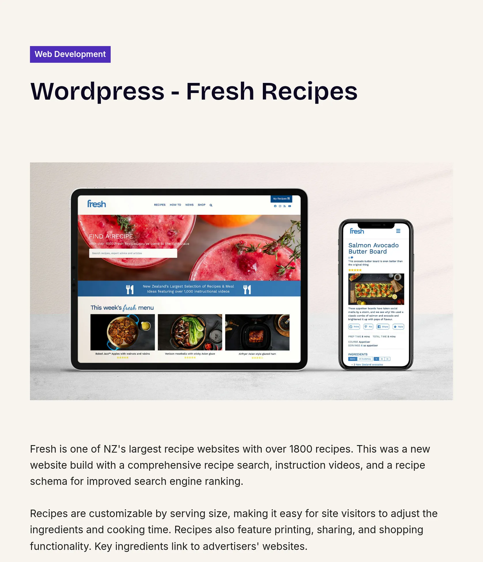 Fresh NZ: Comprehensive Recipe Platform with eCommerce & Email Integration screenshot